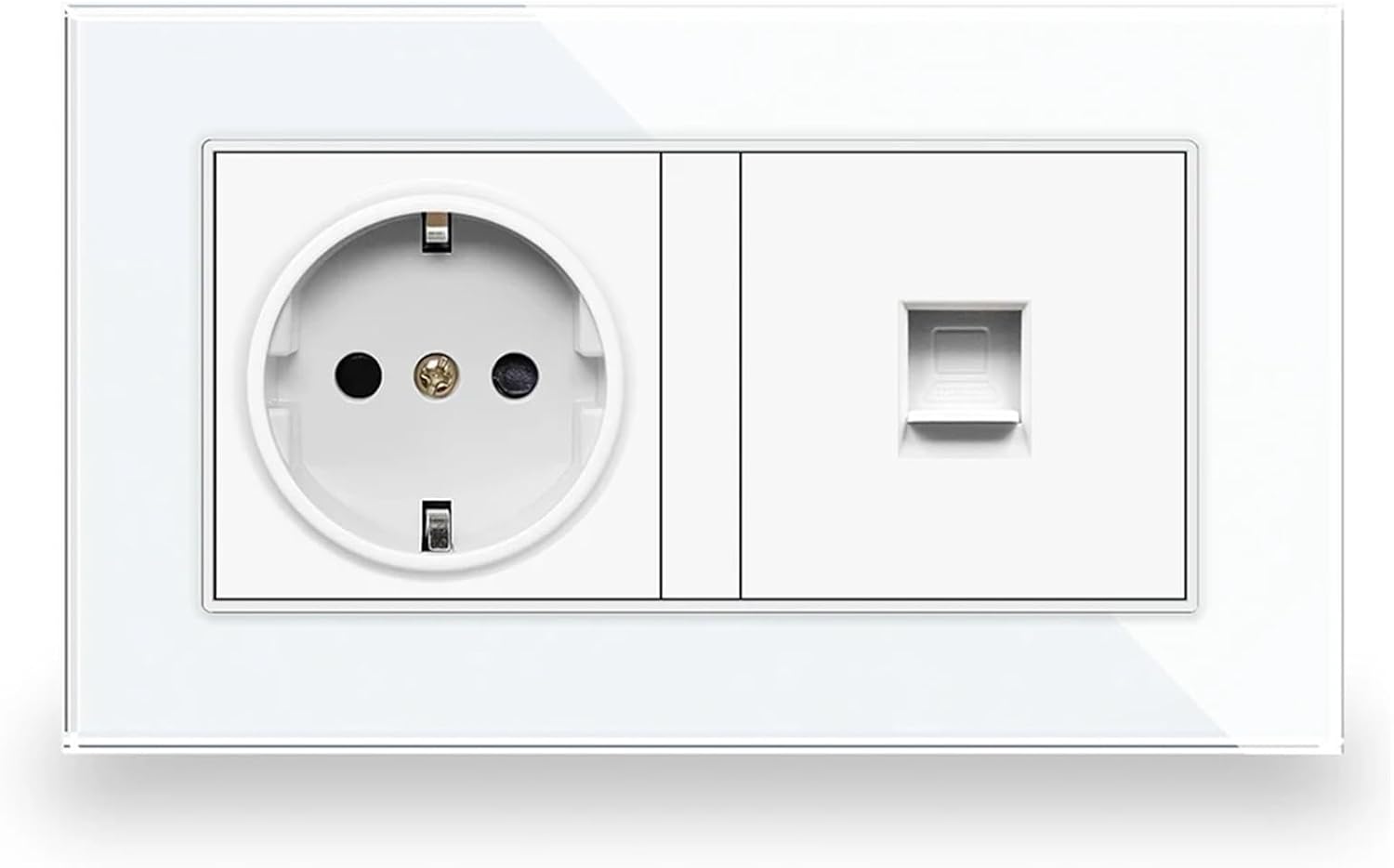 Double Outlet with Tempered Crystal Glass Panel, 5V 2A Charging Ports, AC 110V~250V, 16A EU Standard Wall Socket(Socket (RJ45 Ports))