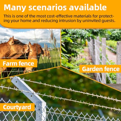 AggFencer 100m Stacheldraht 1,3mm Drahtstärke, 4 Punkt Stacheldraht Zaun, Stacheldraht Rolle Verzinkt, Stark und Flexibel für Balkon Garten, Baseballschläger oder Handwerk