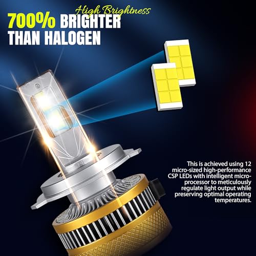 Image of OTOROYS 300W H4 /H19 LED Headlight Bulbs for Car, 30,000LM Super Bright Dual Color Low Yellow & High Yellow /White 6500K | Plug & Play LED Headlights | Pack of 2 | 2 Years Warranty, Car Accessories