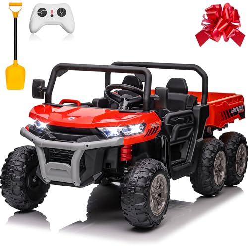 Image of 24V Ride on Dump Truck, XL 2 Seater Ride on Cars with Remote Control, 4x200W Powerful Motors, 6-Wheel Suspensions, Electric Dump Bed, Shovel, Kids UTV for Boy Girl