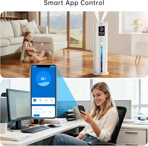 2.1Gal/8L Smart Humidifier Large Room, Top Fill Humidifiers for Bedroom with Diffuser, 7 Color Lights,16H Timer, Auto Mode, APP Remote Control, 4 Levels Cool Mist Air Humidifier for Plants Home - image 3