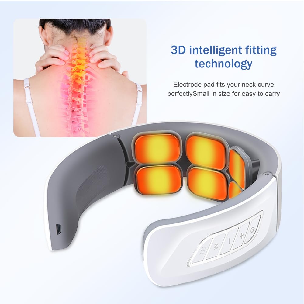 Masseur Cervical, Massage Cou Portable 6 Têtes avec Thérapie Thermique à 42°C, 6 Modes de d'Impulsion 9 Intensités Accueil Masseur pour Bureau et Maison, Voyage