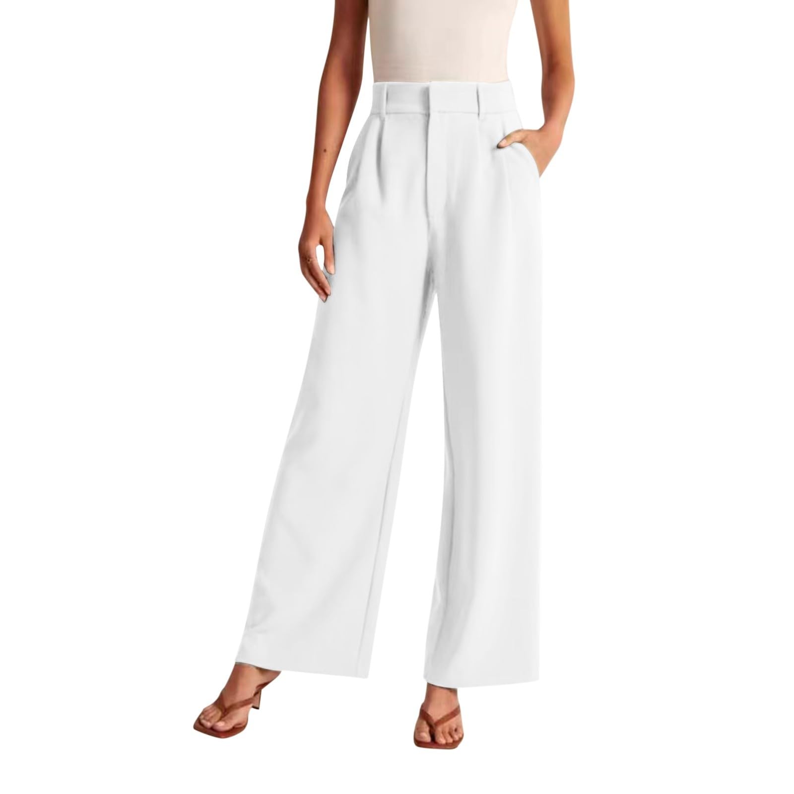 Pantaloni estivi da donna, casual, leggeri, palazzo, con tasche