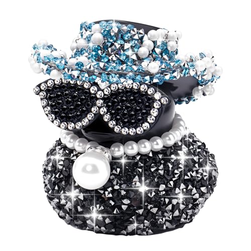 wonuu Black Diamond Rubber Duck Car Ornaments Funny Office Gifts Dashboard Decorations for Cool Car Accessories, Dark Blue