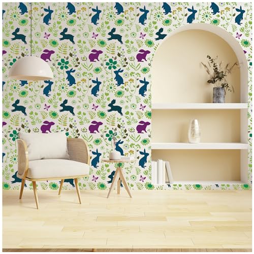 Image of Kayra Decor Bunny Hop Kids Room Wall Stencil -Pack of 1, Sheet Size 24 x 36 inch /Design Size 22 x 33 inch.