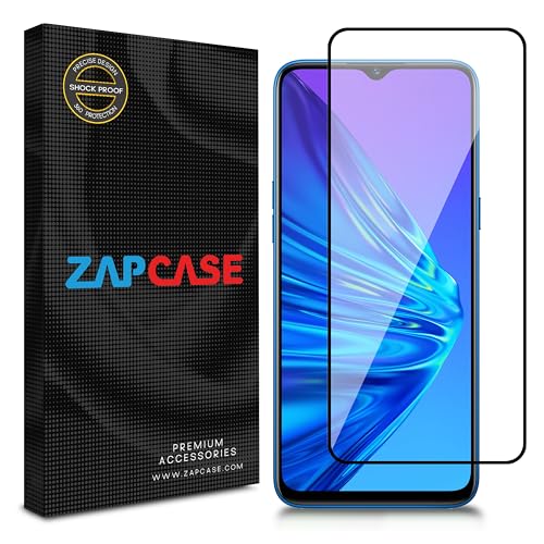 Image of ZAP CASE HD Plus Tempered Glass Screen Protector Compatible For Realme 5 (Black) Edge To Edge Coverage With Easy Installation Kit