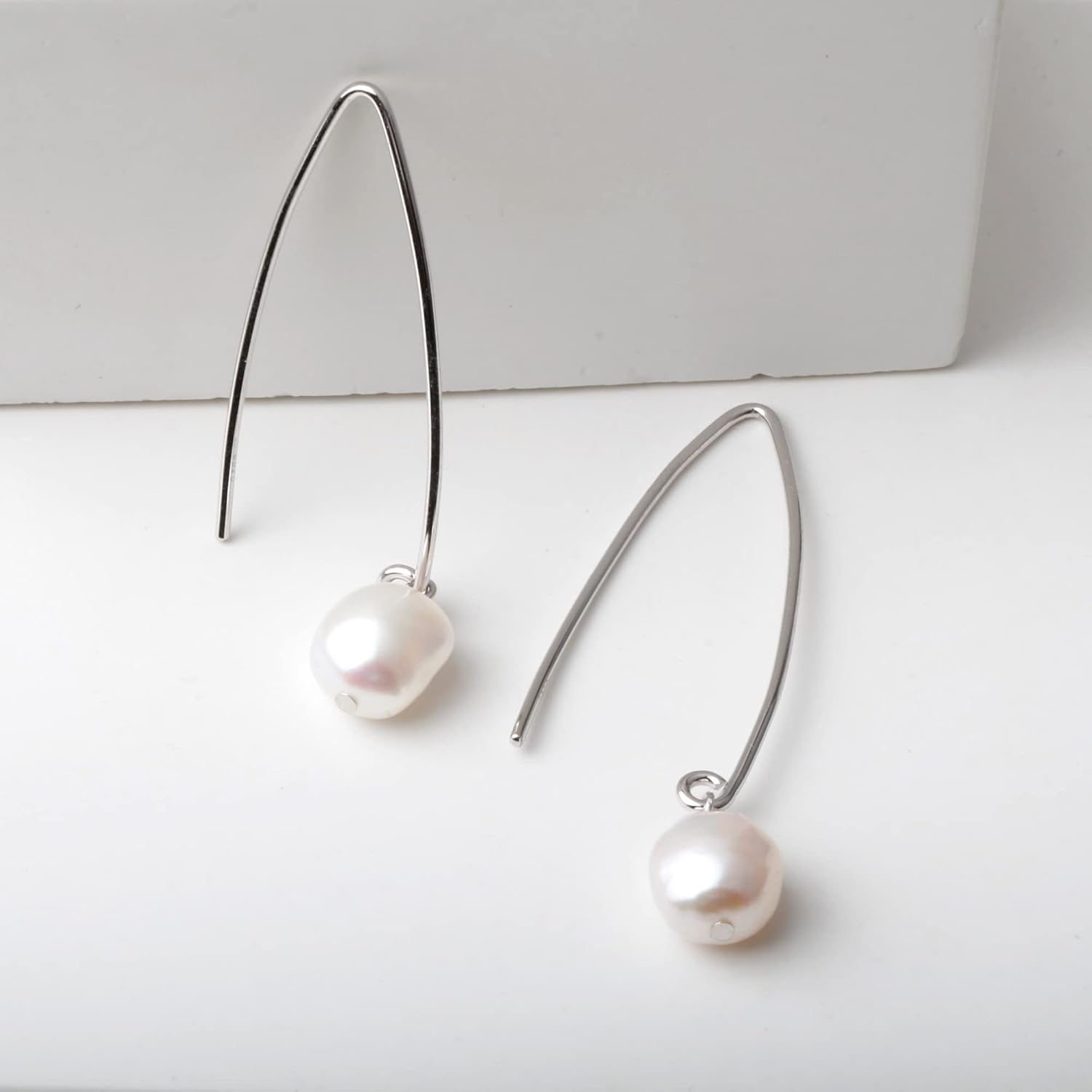 Pull Through Earrings Sterling Silver Wire Freshwater Cultured Baroque Pearls Threader Drop Earrings - Image 5