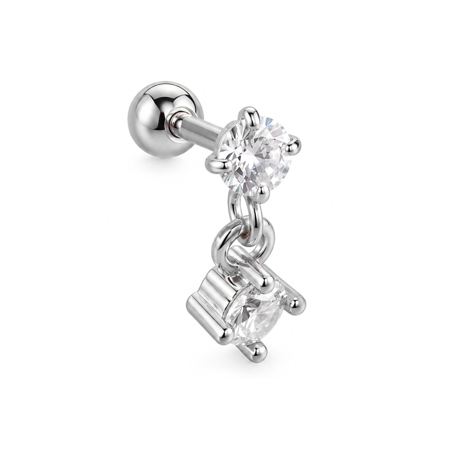 FASHIONS 1 Pcs 18K Silver Plated Stainless Steel Anti Tarnish Hanging Lock Stone Drop Stud Single Tragus Earring Cartilage Helix Barbell Piercing Studs Ball Back Jewellery for Women & Girls-image-16