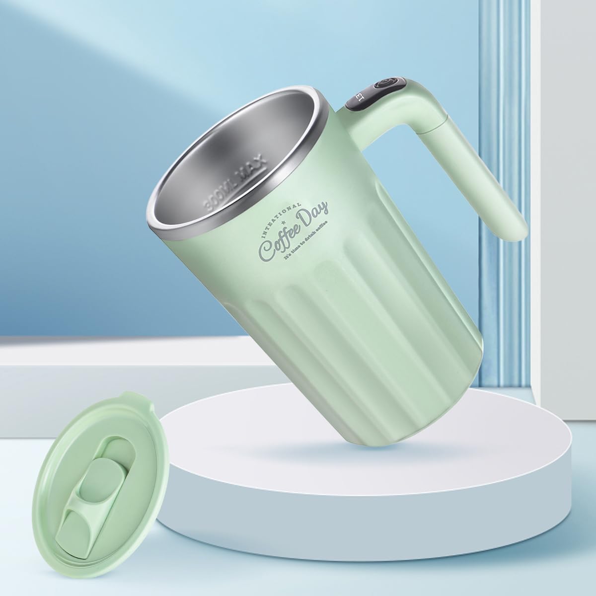 Taza eléctrica para mezclar, taza de café con agitación eléctrica, termo de café, tazas de café, adecuada para café, leche, cacao y otras bebidas (verde matcha)