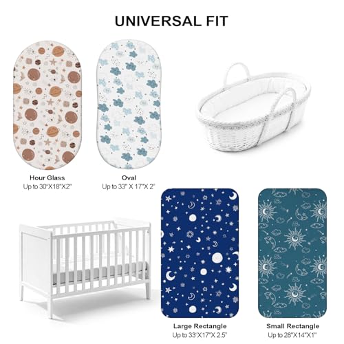 Image of Baby Bassinet Sheets for Baby Boy Girls,4-Pack Fitted Bassinet Sheets Set Compatible with Halo Bassinest Swivel Sleeper,Baby Delight,Angelbliss,32 inchX16 inch (Starry Universe)