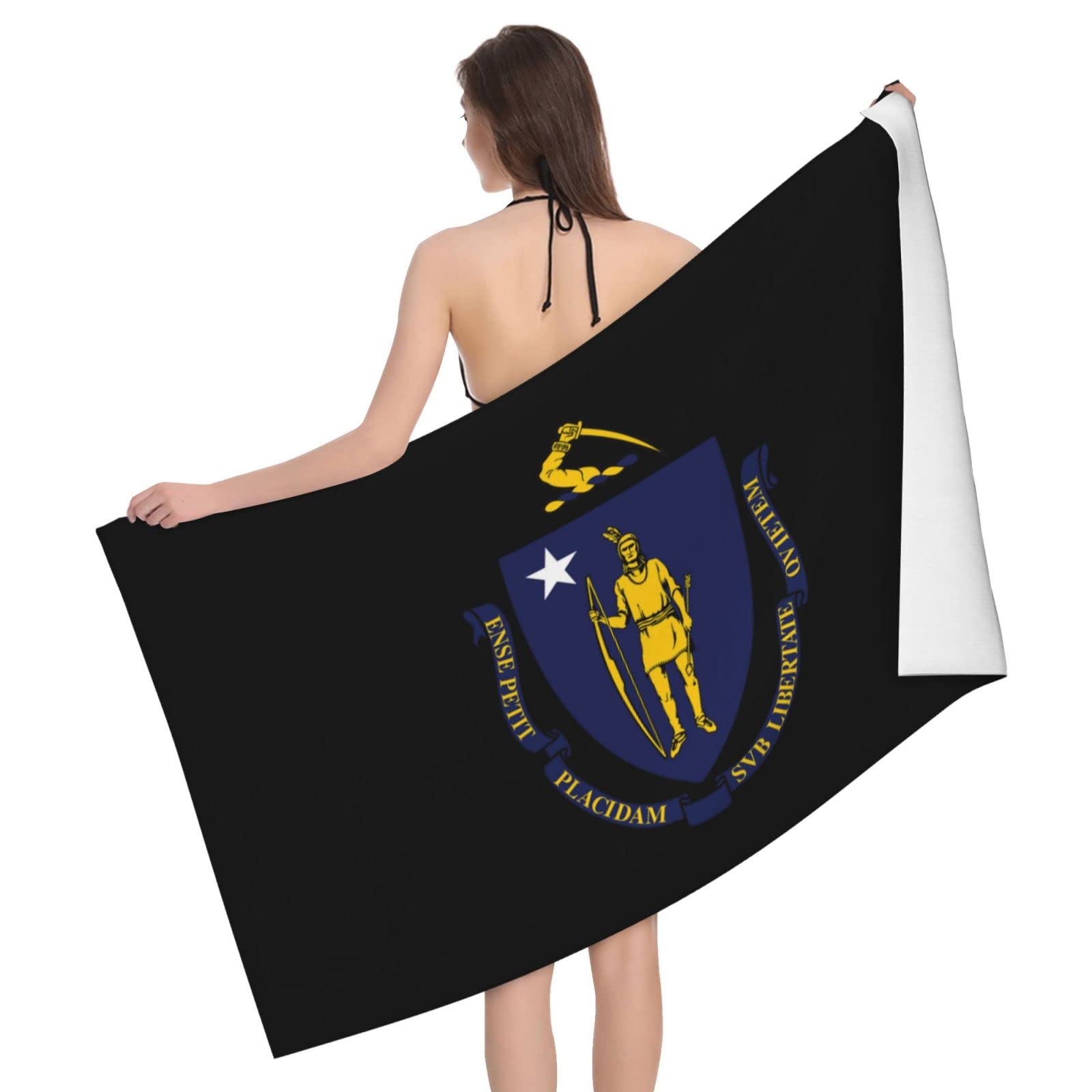 Lsjuee Flag of Massachusetts Microfiber Bath Towel Absorb Water Quick Dry Bath Towel, for Beach, Swimming Pool, Camping