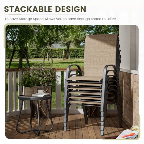 Image of UDPATIO Patio Chairs Set of 6, Stackable Outdoor Dining Chairs with High Back, Breathable Textilene Fabric Outdoor Chair All Weather, 350LBS Capacity for Garden, Backyard (Brown)