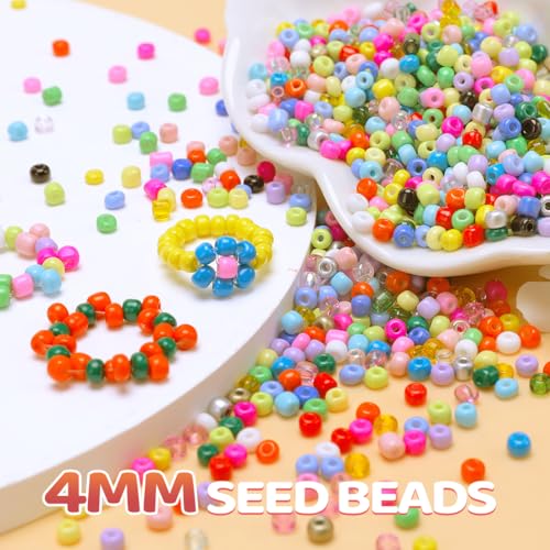 GAGANIU 4000pcs Glass Seed Beads Bracelet Making Kit, DIY Friendship Bracelet Kit, Colorful Tiny Waist Beads with letter beads and strings for jewelry making, Beading Supplies Craft Beads Set(4mm)