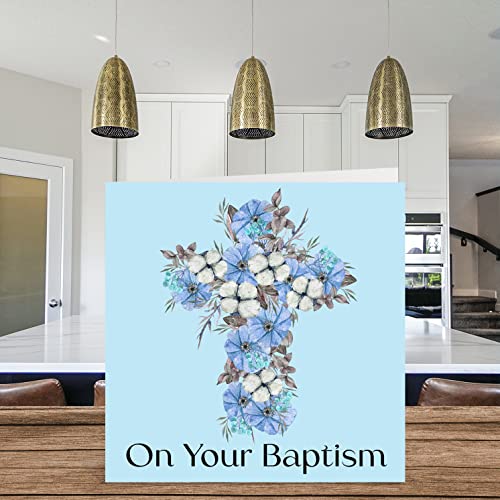 Baptism Cards For Boys Him - On Your Baptism - Floral Crucifix Good Luck Congratulations Baptism Card, First Communion Baptism Gifts For Boys, 5.7 X 5.7 Inch Christian Gifts Religious Greeting Cards #TOP2