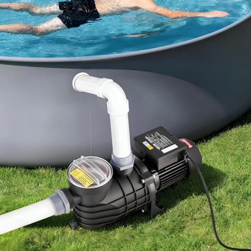 VEVOR Schwimmbadpumpe 180 W, Filterpumpe 10.800 L/H max. Fördermenge, Einstufige Poolpumpe, 2850 U/min, 8 m max. Förderhöhe, mit Filterkorb & Deckel, für Aufstellpools, Pools & Spas