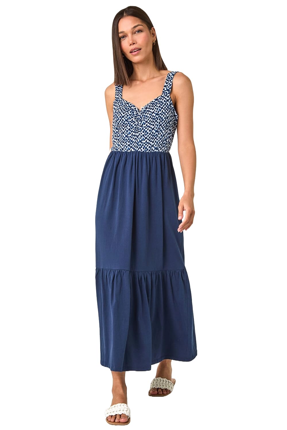Roman Womens Abstract Cotton Tiered Midi Dress - Blue - Size 18 UK