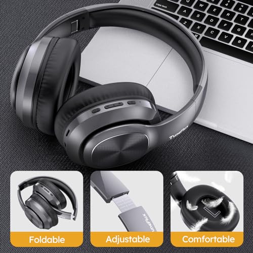 Image of TuneFlux Wireless Bluetooth Headphones Over Ear, 80H Playtime, 3EQ Sound Modes, HiFi Stereo Headphones with Deep Bass, Foldable Bluetooth 5.3 Headsets for Smartphone /PC /Computer-Metallic