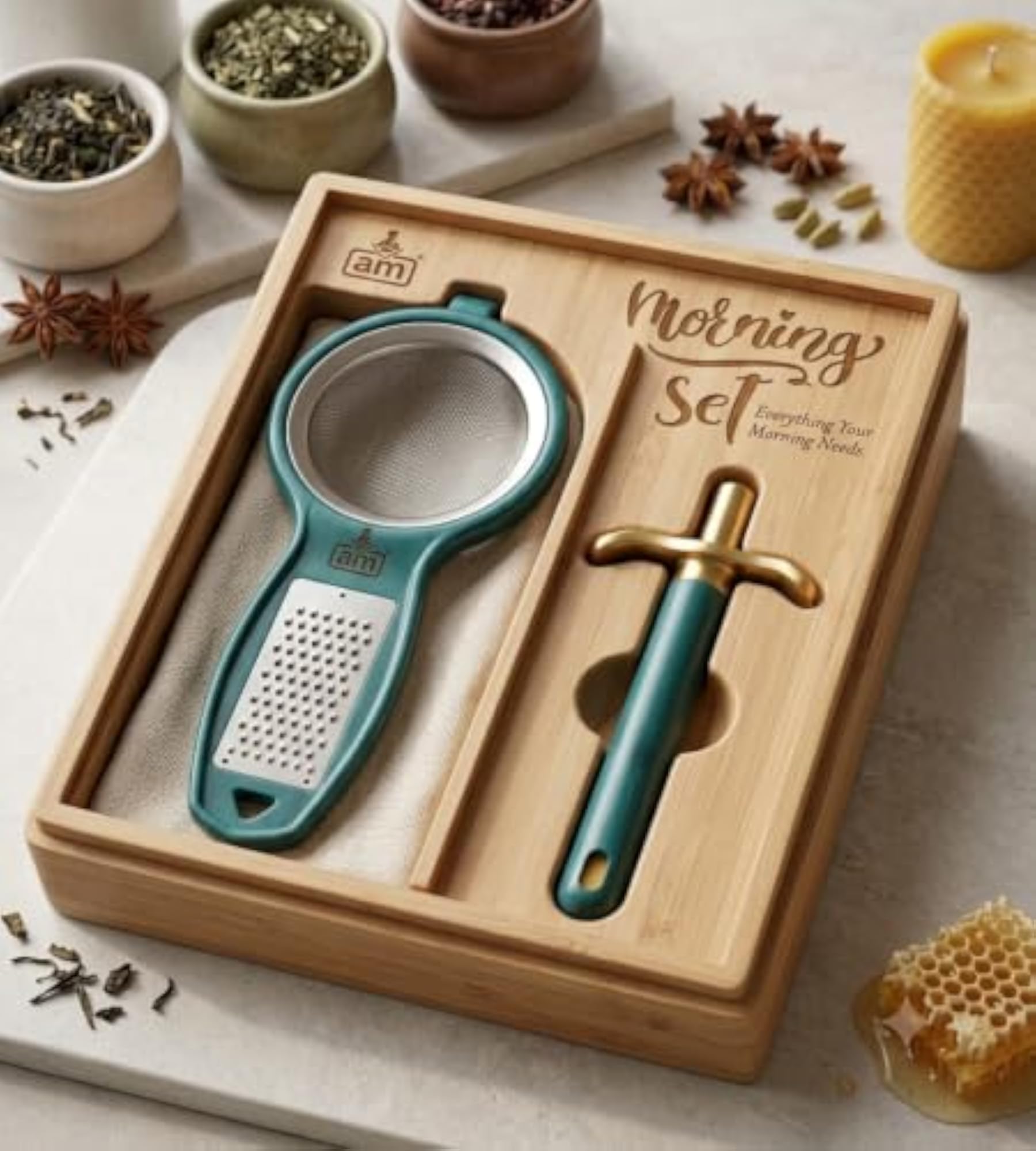Morning Set Tea Strainer with Grater and Honey Dipper