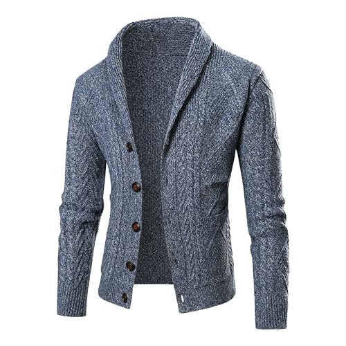 Mens Cable Knitted Cardigan Shawl Collar Buttons Knit Sweater Fit Long Sleeve Male Casual Cardigans Sweaters
