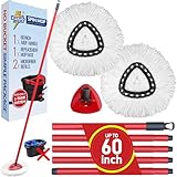 Twinko Max Spin Mop Replacement Kit without Bucket, Compatible with O-Cedar EasyWring 1-Tank System Triangle Microfiber Spin Mop, 60-Inch Combination Handle, 2 Microfiber Mop Head Refills, 1 Mop Base.