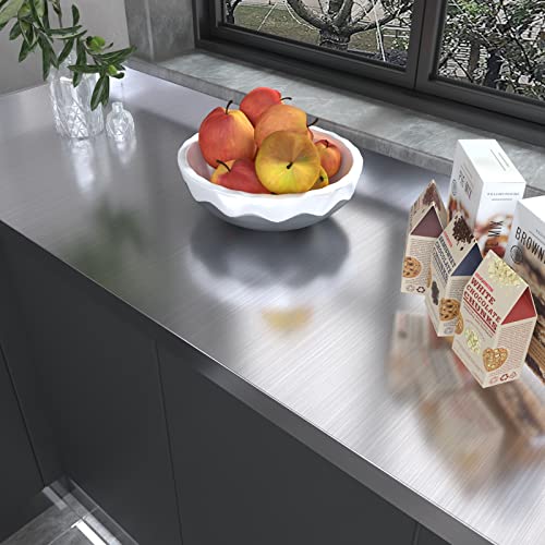 Voleaar Glossy Silver Stainless Steel Contact Paper 15.7 X 393.7 Inches Peel And Stick Vinyl Brushed Metal Look Wallpaper For Kitchen Cabinet Countertop Dishwasher Appliances Wrap Fridge Cover #TOP5