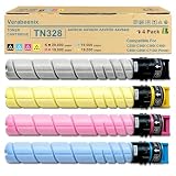 Verabeenix TN328 TN-328 Toner Cartridge 4-Pack TN328K TN328C TN328M TN328Y Compatible for Konica Minolta Bizhub...