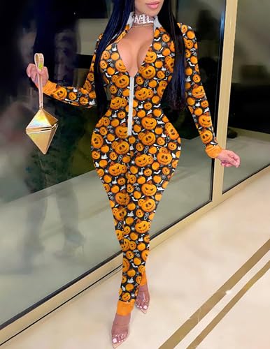 Ekouaer Halloween Onesie Women Sexy Pajamas Christmas Onepiece Jumpsuit - image 3