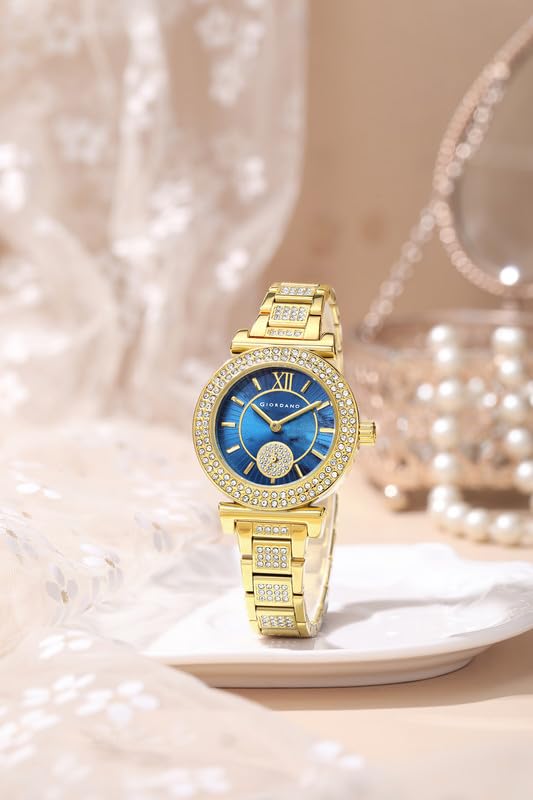 Image of Giordano Luxury Analog Watch for Women - Elegant Crystal Design with sub dial and Diamond Studed statinless Steel Strap