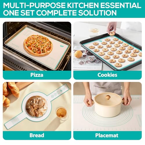 3PCS Silicone Bread sling & Silicone Baking Mat & Macaron Baking Sheet, Non-Stick Reusable Bread Making Tools for Kneading Dough Rolling Pastry and Baking Accessories