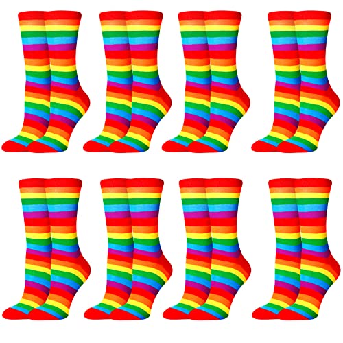 Vicenpal 8 Pairs Rainbow Pride Gay Socks Cotton Colorful LGBT Striped Casual Socks for Men Women Birthday Pride Gifts
