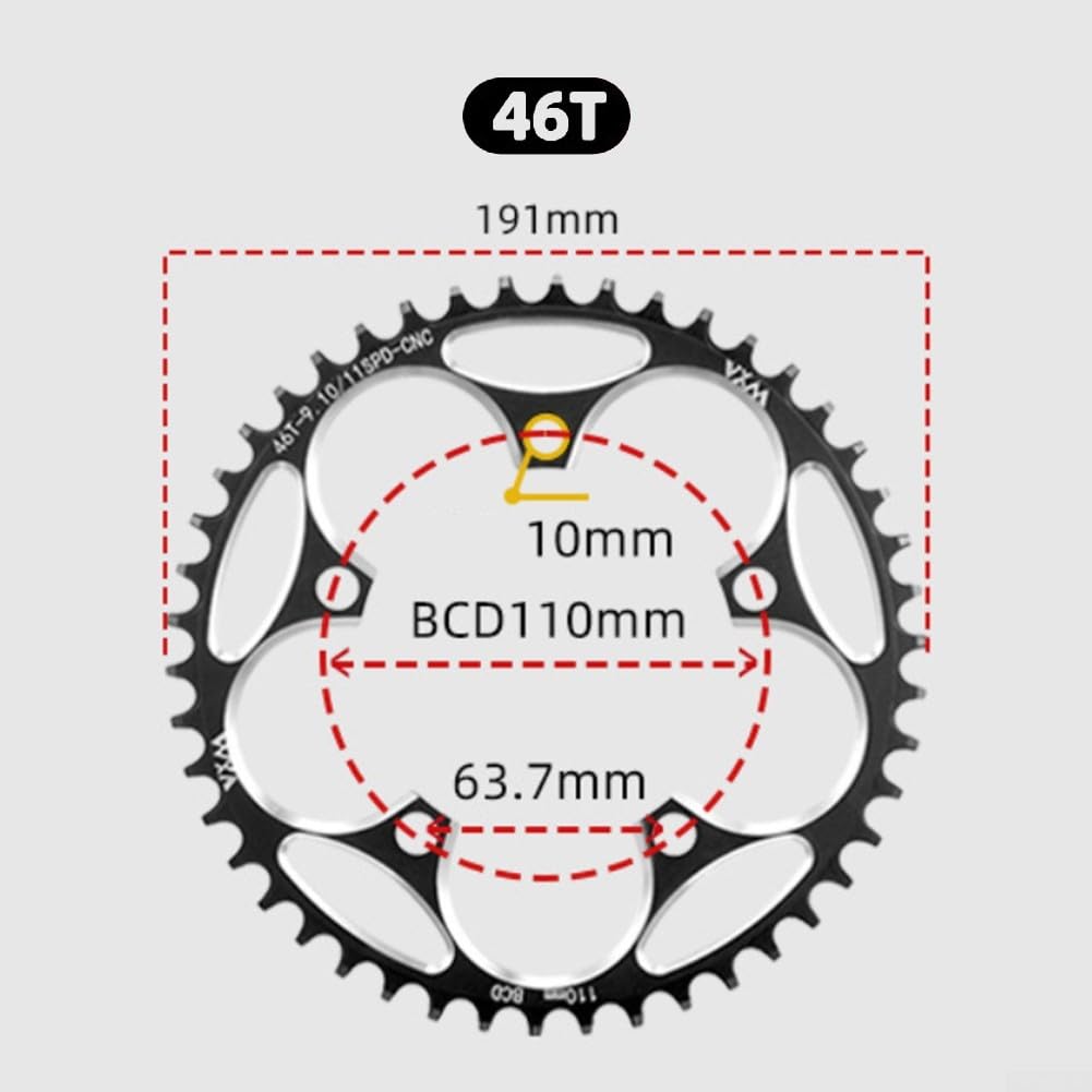 Corona per bici da strada avanzata 110BCD, design stretto e largo a 5 bulloni per una migliore ritenzione della catena, disponibile in 42T, 44T, 46T, 48T (46T)