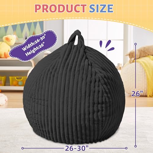 Image of HABUTWAY 2FT Bean Bag Chair, 2' Bean Bag Chairs with Memory Foam Filled, Small Comfy Beanbag Chair with Stripe Plush Cover for Living Room Bedroom Dorm, Black