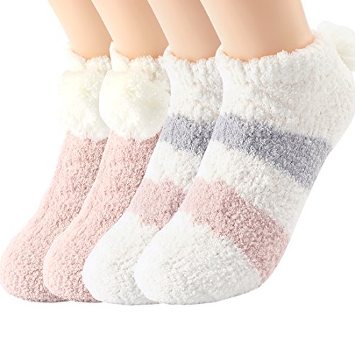 Panda Bros Women Warm Super Soft Plush Slipper Sock, Winter Fluffy Sleeping Fuzzy Cozy Sock(4 Pairs, 8-10)