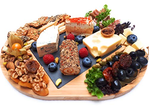 Landeluxe Bamboo Cheese Board and Cutlery Knife Set,Slate Cheese Board with Markers,Charcuterie Board,Appetizer