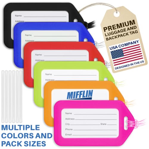 Mifflin-USA Luggage Tags (Assorted, 6 PK), Bag Tag for Baggage, Suitcase Tags Bulk