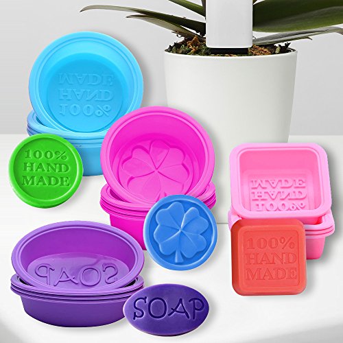 20 Pcs Silicone Soap Making Molds, Square Round Oval Shaped, Finegood Soft Cupcake Muffin Baking Pan For Diy Homemade Craft, Food Grade - Pink, Blue, Rose Red, Purple #TOP6