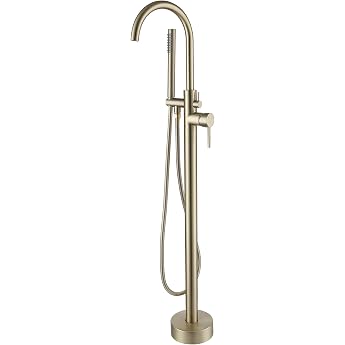 Freestanding Bath Faucet Brass 360  Swivelling Bathroom Fitting Floor Mounting with Hand Shower for Bath Freestanding Bathtub Stand Tap Brushed Gold-A