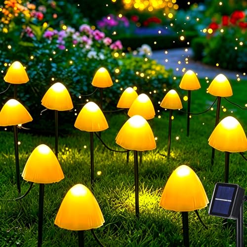 Dekofun 7M 20LED Warm White Solar Mushroom Stake Lights Outdoor Garden