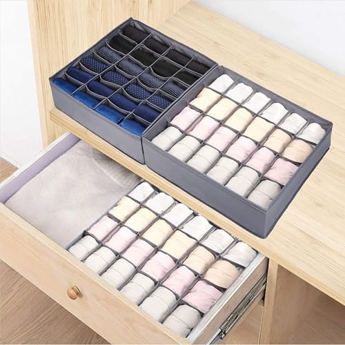SabMak Underwear Drawer Organiser Divider – Bedroom Storage Boxes for Bras, Underwear, Socks, Ties, Baby Cloths, Wardrobe Clothes Organiser 4-Pieces Grey (Set of 4) - Image 6