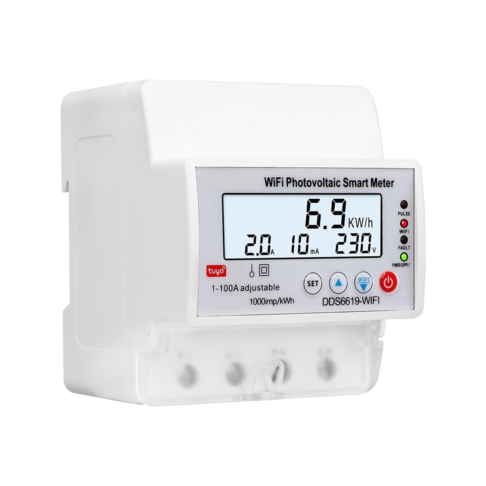 Medidor De Energía Monofásico AC 100A Con Control Remoto WIFI, Contador KWh, Vatímetro Electricidad Analógico Consumo Doméstico Monitorización Precisa Energía