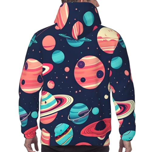 Sweat à capuche pour homme imprimé planètes spatiales noir toutes saisons