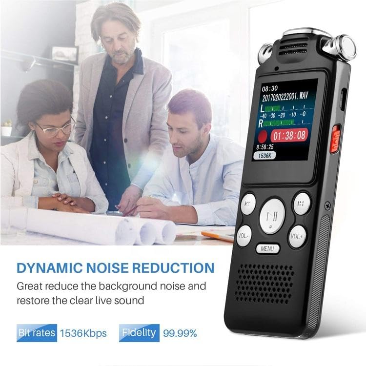 Image of Professional Digital Audio Recorder- Voice Activated with 3 Microphones| HD Noise Reduction |128GB Memory | Long Battery Life | Multi Language Support for Lectures, Meetings, and Interviews