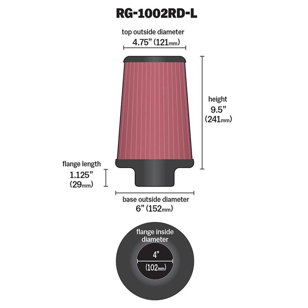 K & N rg-1002rd-l Universal cromado filtro Coche y Moto