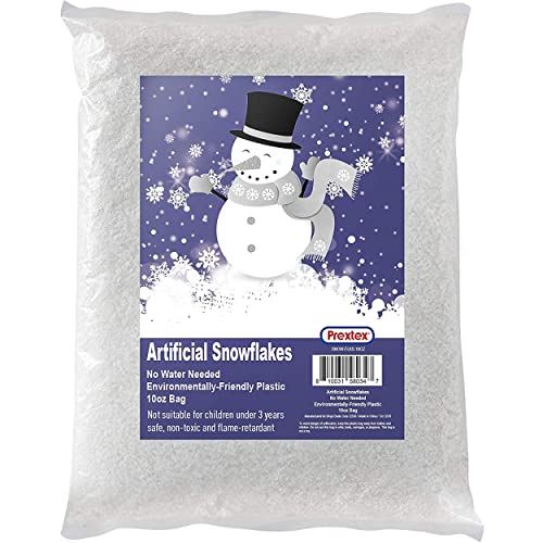 Prextex Artificial Snow 10 Ounces Fake Snow Decoration for Winter Displays, Snows for Christmas Village - Artificial Snows for Holiday Décor, Flocked Christmas Trees Snowflakes Crafts
