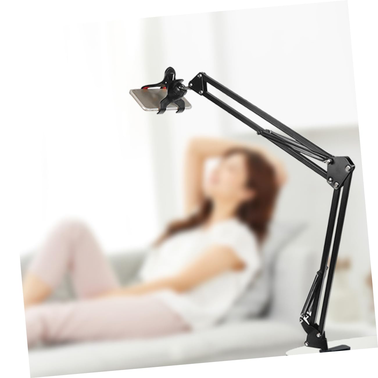 Supporto Telefono Regolabile Metallo Braccio Lungo Pieghevole e Estensibile Smartphone e Tablet con Base Stabile per Scrivania e