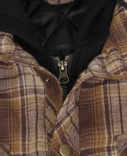 Image of ZENTHACE Men's Quilted Lined Hooded Plaid Jacket,Zipper & Snap Closure