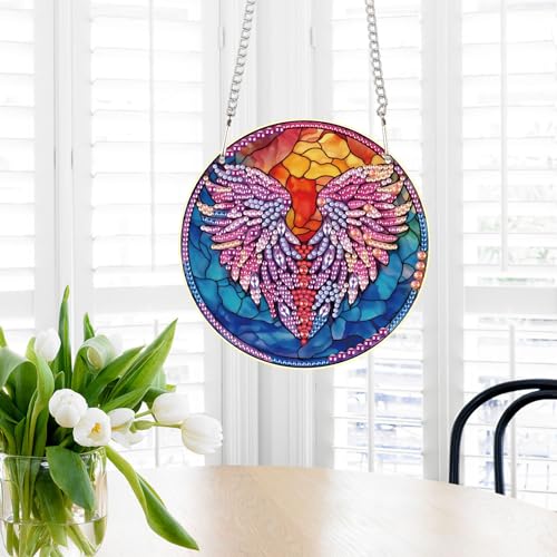 Image of AiYuanzsh Feather Diamond Art Painting Hanging Pendant Kit Special Shaped Diamond Dots Art Acrylic Ornaments Diamond Art Pendant for Adult Home Wall Window Decor Gift