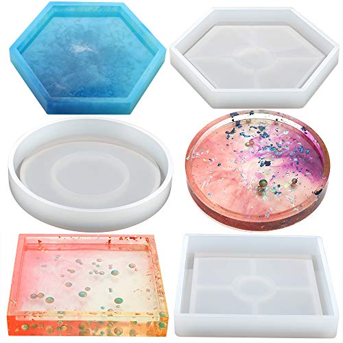 3 Pack DIY Coaster Silicone Mold, Include Round, Square, Hexagon, Molds for Casting with Resin, Cement