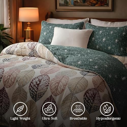 Image of Utopia Bedding Microfiber AC Comforter for King Size 220x240 cm - Lightweight, Skin-Safe & Hotel-Style Quilted Blanket with Floral Print Green