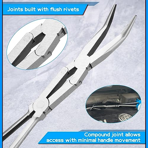 Speedwox DJBNP13-1438-FBA 13-Inch Dual Pivot Pliers Bent Long Nose Dual Material Pliers Double Joint Bent Long Nose Plier Long Reach Pliers Bent Needle Nose Pliers Extra Long Reach Compound Action Pliers thumb #2